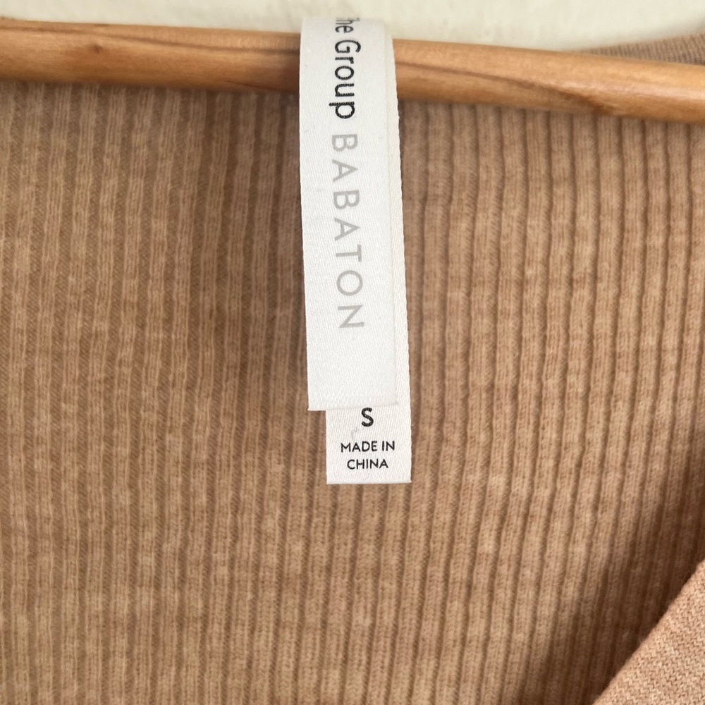 Babaton Ribbed V-Neck Tie-Waist Long Sleeve Dress - Beige - Picture 9 of 11